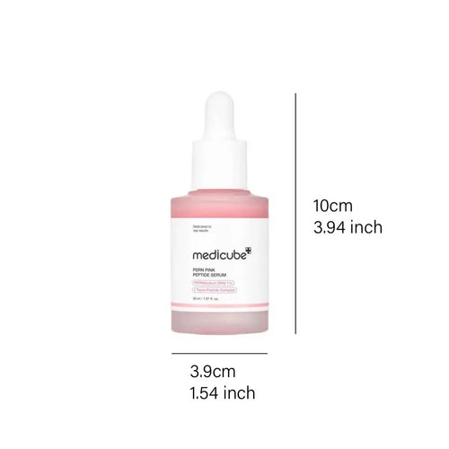Medicube PDRN Pink Peptide Serum — frasco oficial 30ml con dimensiones